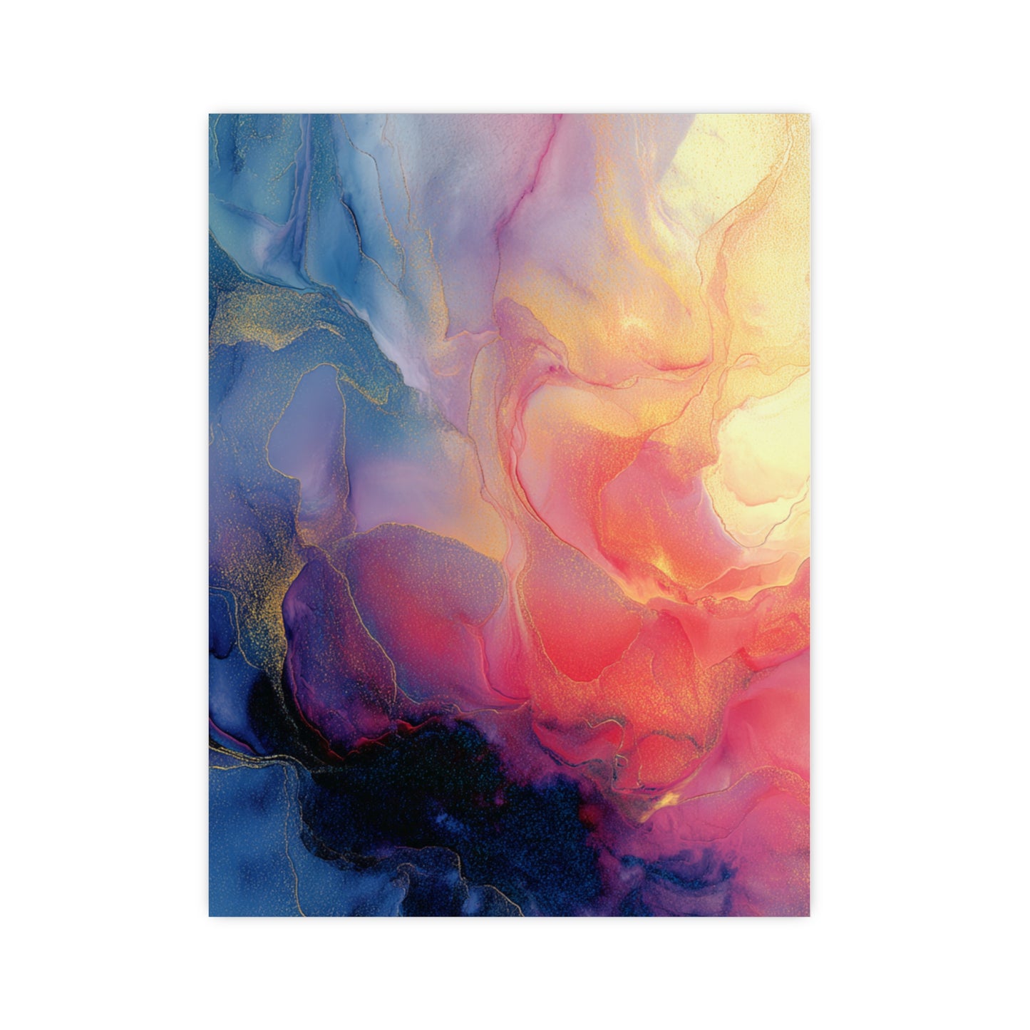 Muse (Style A) - Modern Abstract Fluid Art - Blue/Pink with Gold Highlights - Giclee Fine Art Print