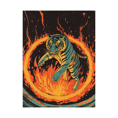Unleashed - Tiger Jumping Through A Ring of Flames - Matte Vertical Poster - Eye-Catching Wall Art