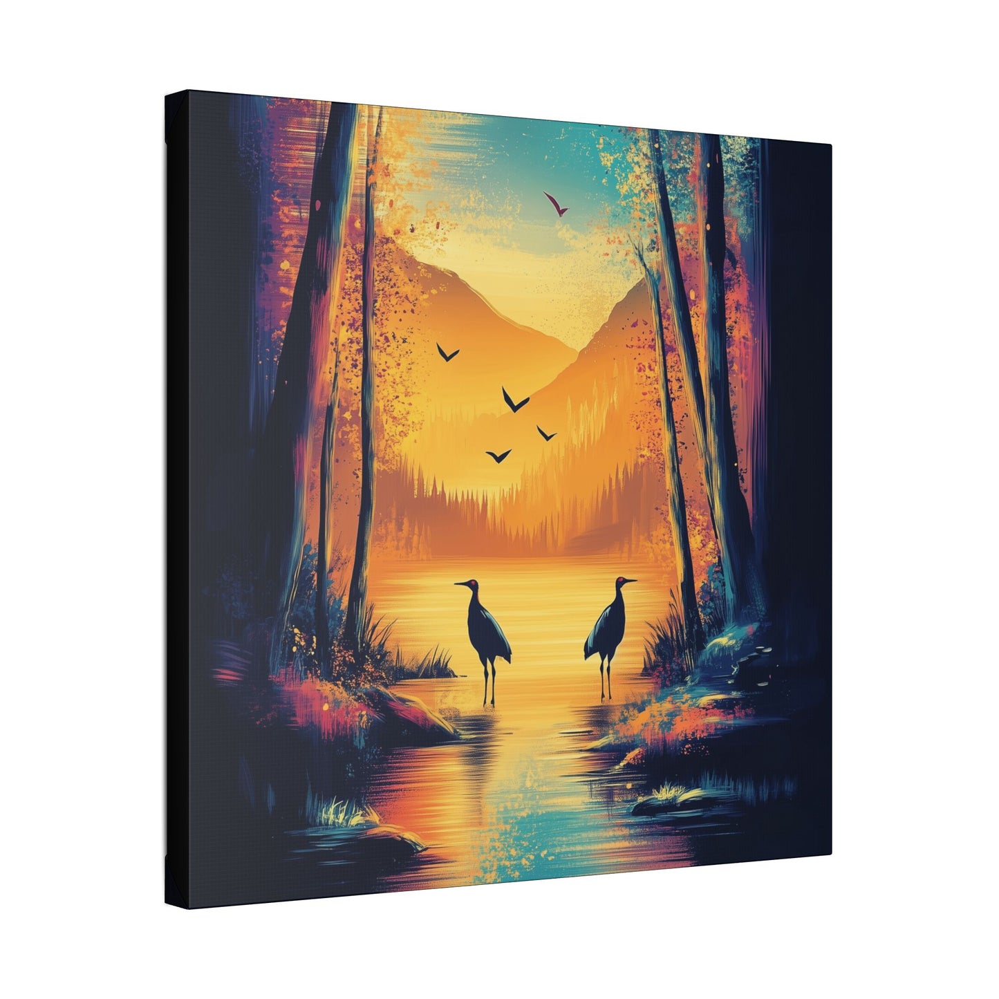 Cranes at Sunset - Delight in Nature Series - Fine Art Print on Canvas