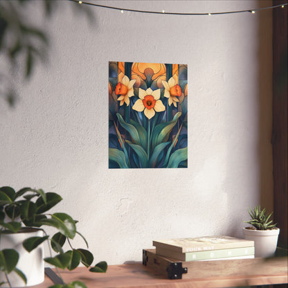 Elegant Daffodil Floral Fine Art Print - Matte Vertical Poster - Daffodil Art Print for Home Décor