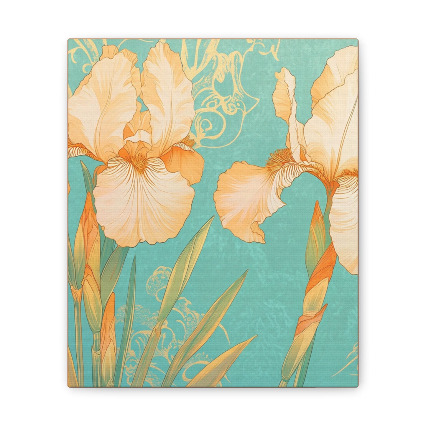 Iris Flowers on Turquois - Stretched Canvas