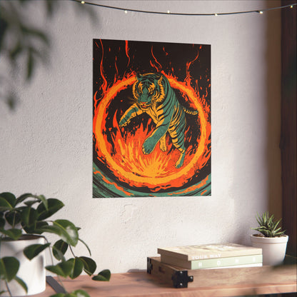 Unleashed - Tiger Jumping Through A Ring of Flames - Matte Vertical Poster - Eye-Catching Wall Art