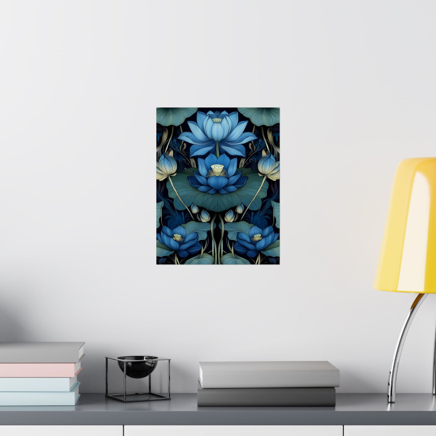 Mystical Blue Lotus Fine Art Print - Matte Vertical Poster - Zen Floral Art for Home Décor