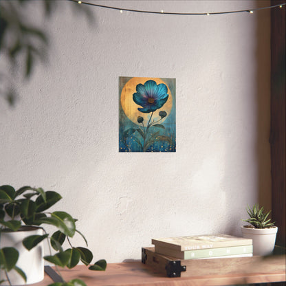 Blue Cosmos Moonlit Botanical Fine Art Print