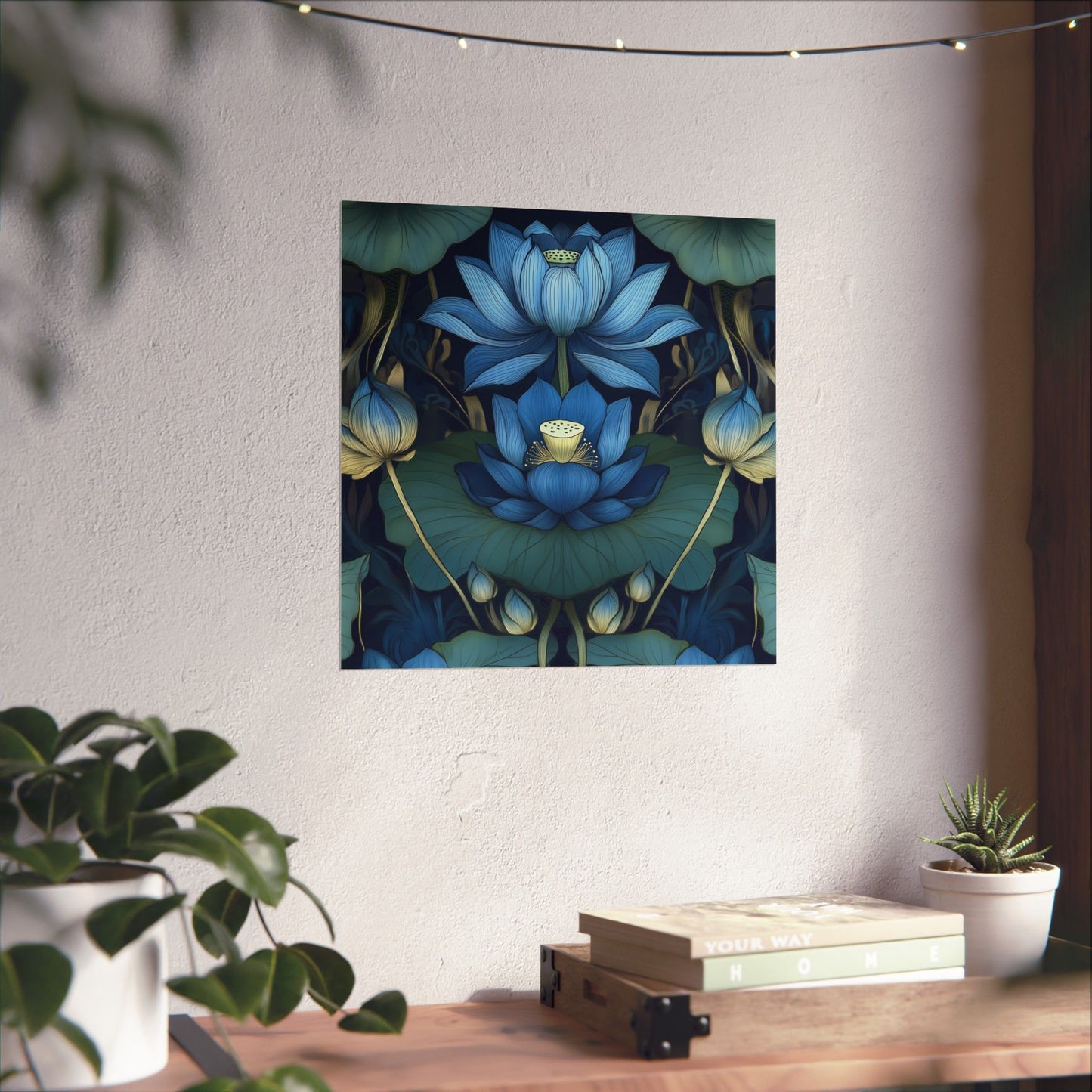 Mystical Blue Lotus Fine Art Print - Matte Vertical Poster - Zen Floral Art for Home Décor
