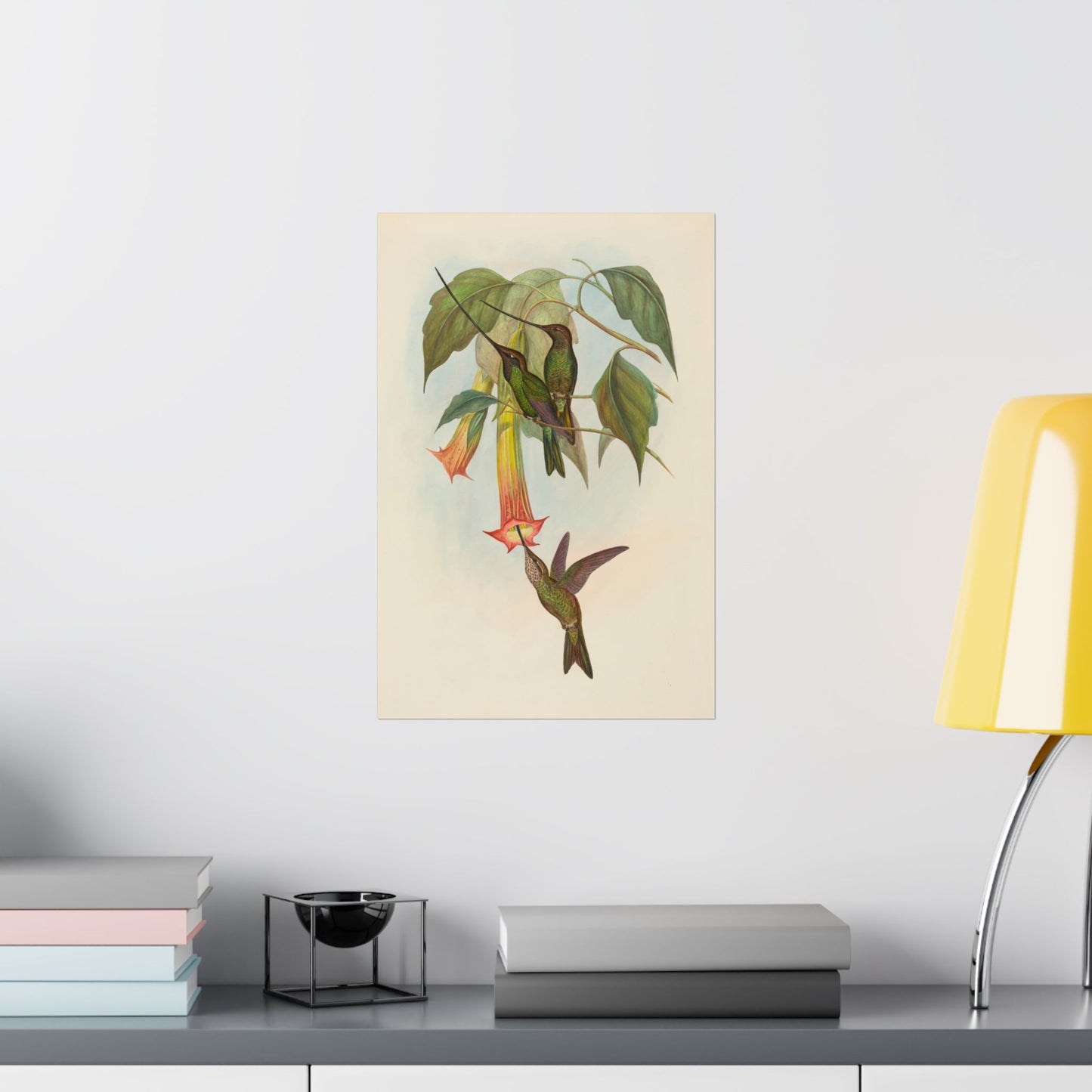 Hummingbird Botanical Art Print - Matte Vertical Poster - Nature Inspired Wall Art - Vintage Bird Watcher Art