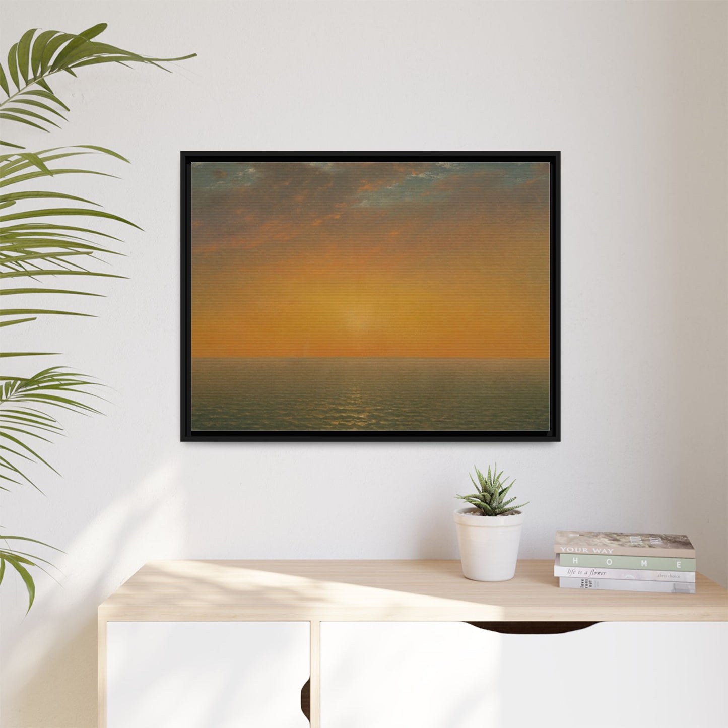 John Frederick Kensett : Sunset on the Sea (1872) - Museum Collection - Framed Canvas Print