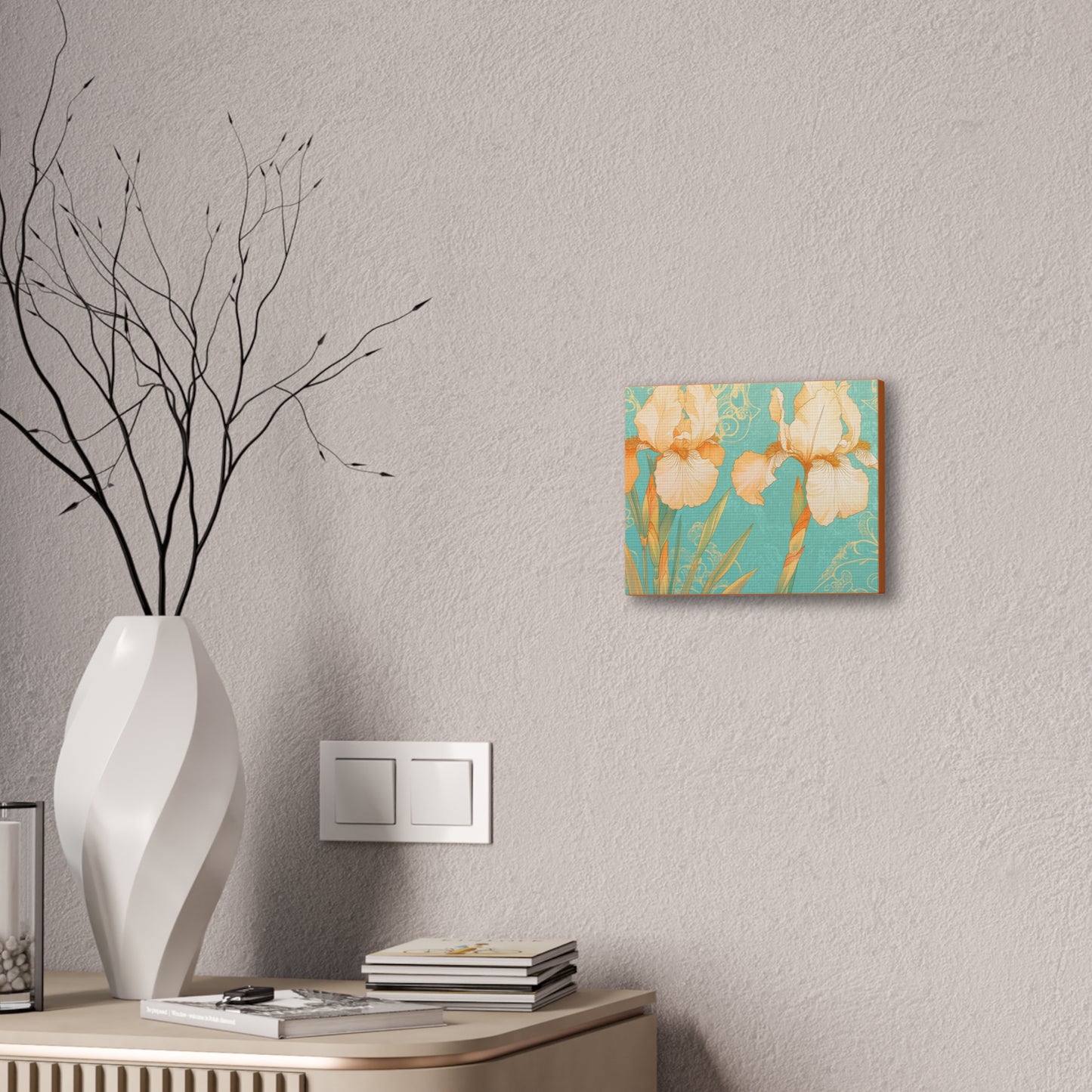 Iris Flowers on Turquois - Stretched Canvas