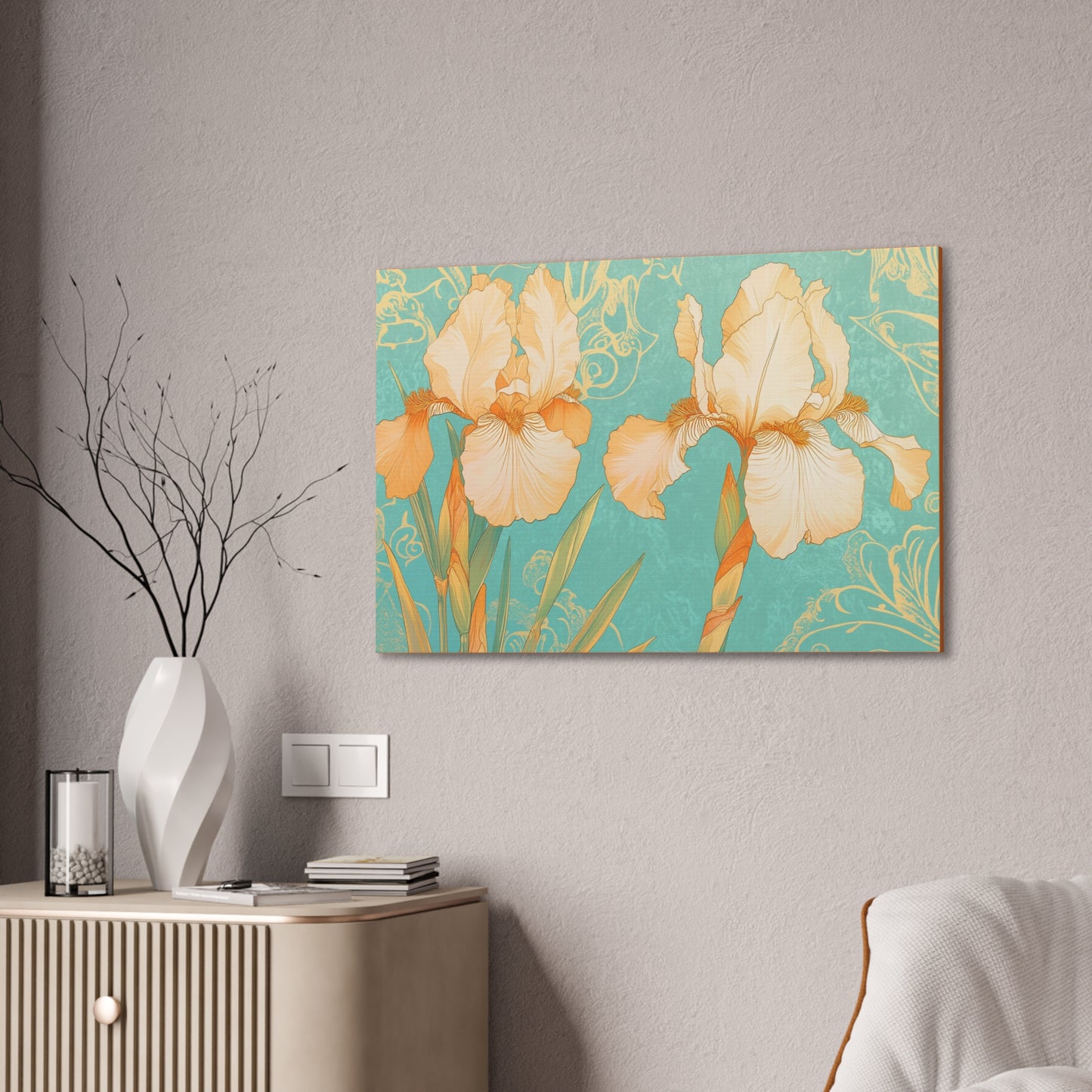 Iris Flowers on Turquois - Stretched Canvas
