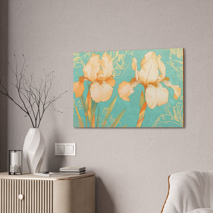 Iris Flowers on Turquois - Stretched Canvas