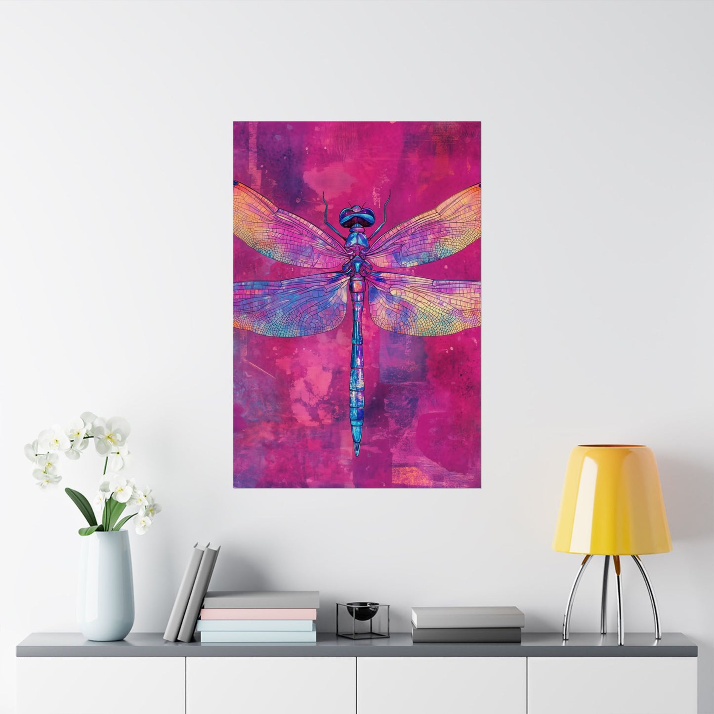 Magenta Dragonfly Watercolor Art Print - Matte Vertical Posters