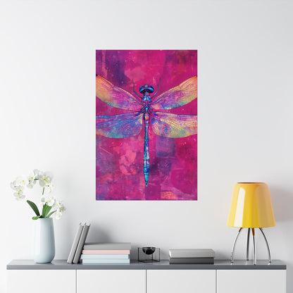 Magenta Dragonfly Watercolor Art Print - Matte Vertical Posters