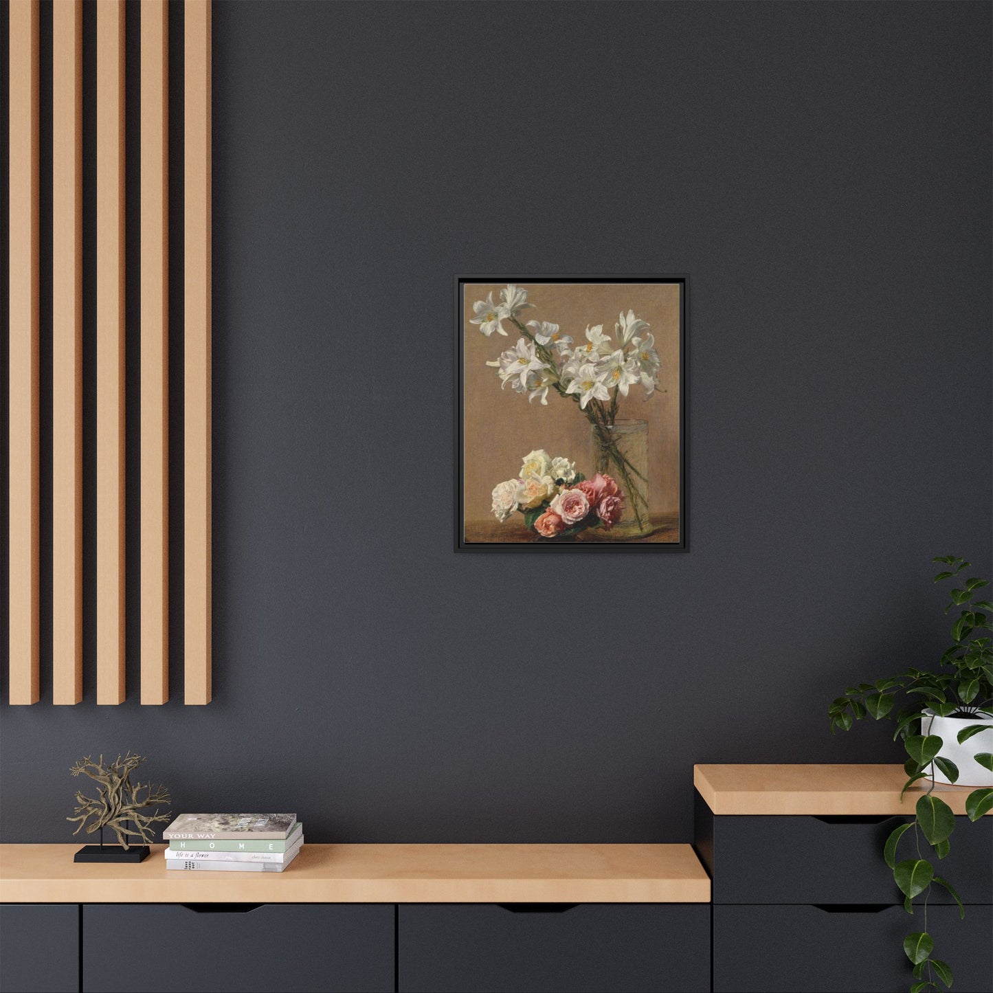 Henri Fantin-Latour : Roses and Lilies (1888) - Giclee Fine Art Print - Museum Collection Framed Canvas Print