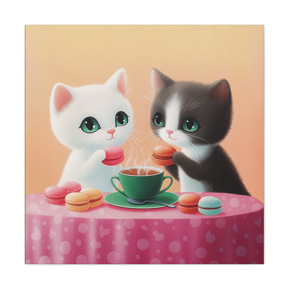 Whimsical Kitty Tea Time - Wall Art & Home Décor - Cute Cat Canvas Art