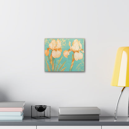 Iris Flowers on Turquois - Stretched Canvas