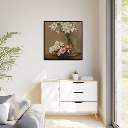 Henri Fantin-Latour : Roses and Lilies (1888) - Giclee Fine Art Print - Museum Collection Framed Canvas Print