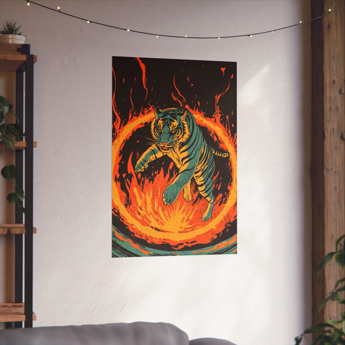 Unleashed - Tiger Jumping Through A Ring of Flames - Matte Vertical Poster - Eye-Catching Wall Art