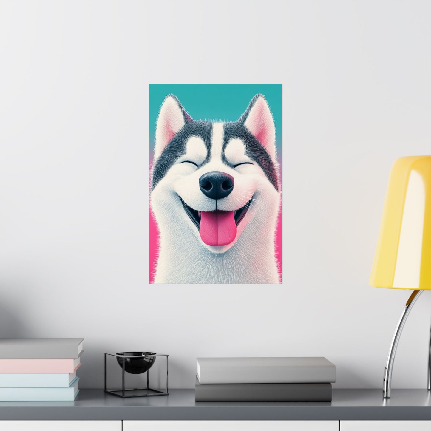 Happy Husky - Whimsical Animals Series - Fine Art Print - Vertical Poster - Cheerful Dog Art for Home Décor