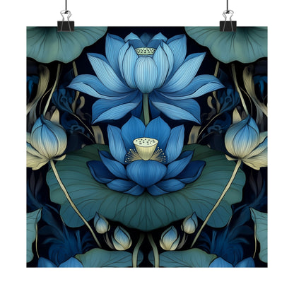 Mystical Blue Lotus Fine Art Print - Matte Vertical Poster - Zen Floral Art for Home Décor