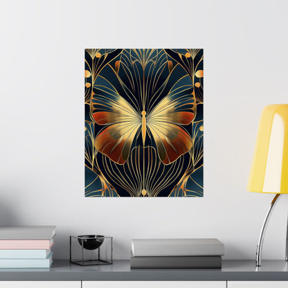 Art Deco Golden Butterfly Fine Art Print - Matte Vertical Poster - Vibrant Home Décor - Chic Style