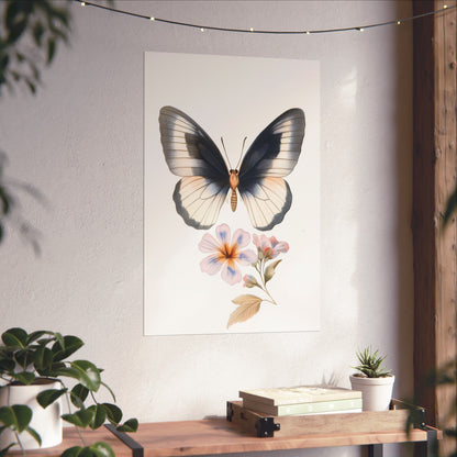 Vintage Butterfly Botanical Print - Matte Vertical Poster - Elegant Wall Art for Nature Lovers