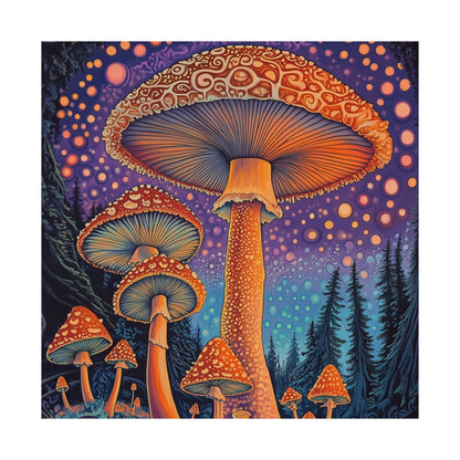 Psychedelic Night Mushroom Art Print - Vertical Poster - Vibrant Wall Art - Nature - Trippy - Bedroom Poster