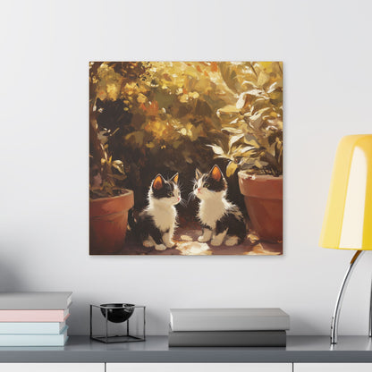 Kittens Conspire  - Garden Friends Series - Fine Art Print on Canvas