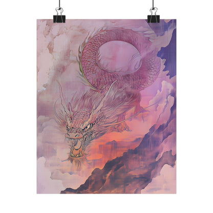 Mythical Red Dragon Fine Art Print - Matte Vertical Poster - Year of The Dragon Art - Zen Home Décor