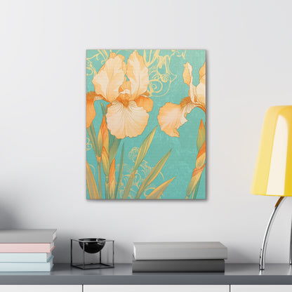 Iris Flowers on Turquois - Stretched Canvas
