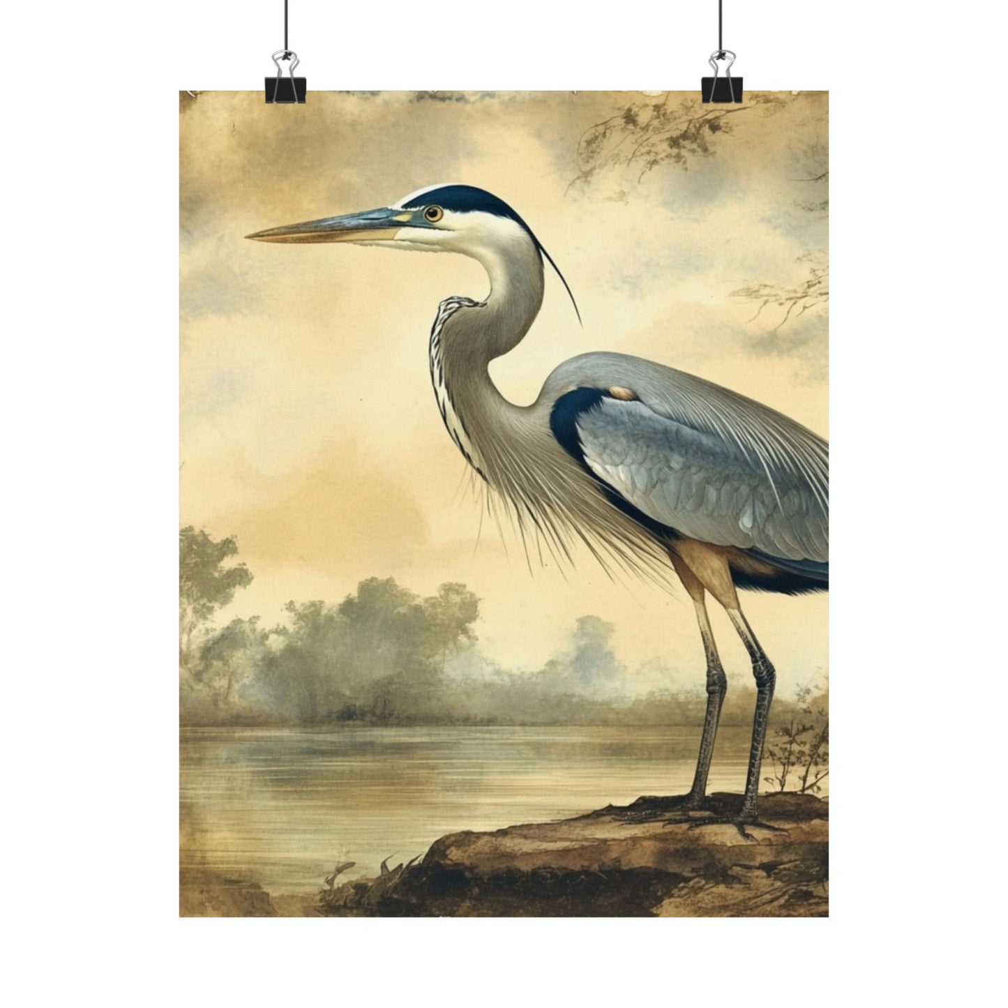 Elegant Blue Heron Coastal Fine Art Print