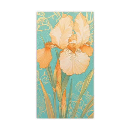 Iris Flowers on Turquois - Stretched Canvas