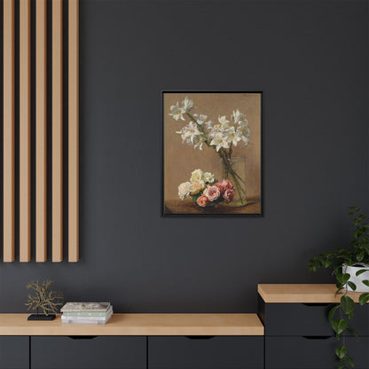 Henri Fantin-Latour : Roses and Lilies (1888) - Giclee Fine Art Print - Museum Collection Framed Canvas Print