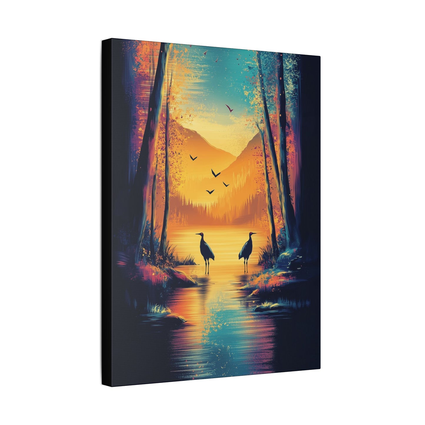 Cranes at Sunset - Delight in Nature Series - Fine Art Print on Canvas
