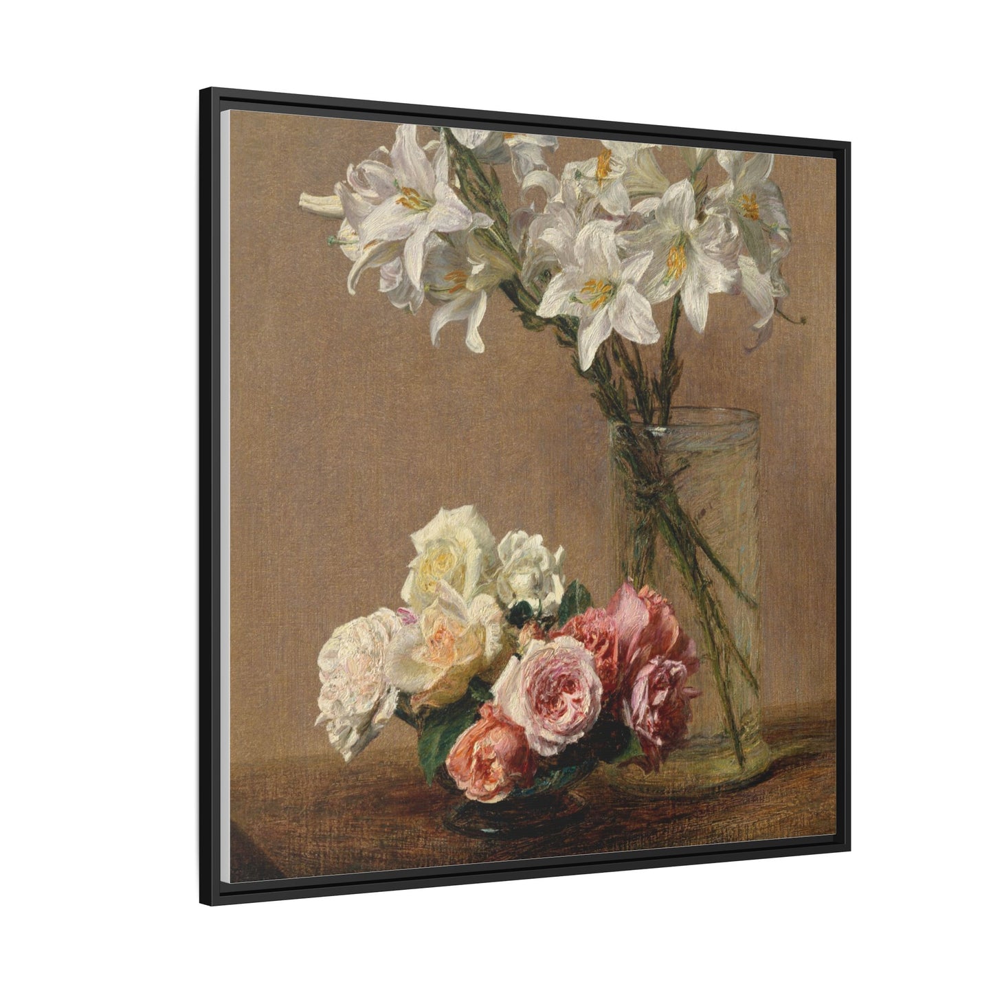 Henri Fantin-Latour : Roses and Lilies (1888) - Giclee Fine Art Print - Museum Collection Framed Canvas Print