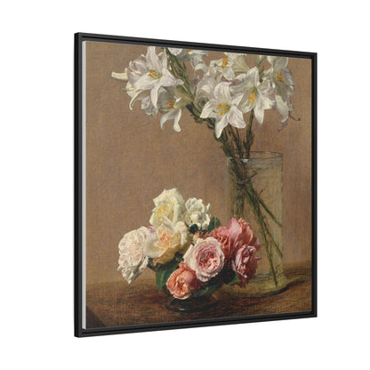 Henri Fantin-Latour : Roses and Lilies (1888) - Giclee Fine Art Print - Museum Collection Framed Canvas Print