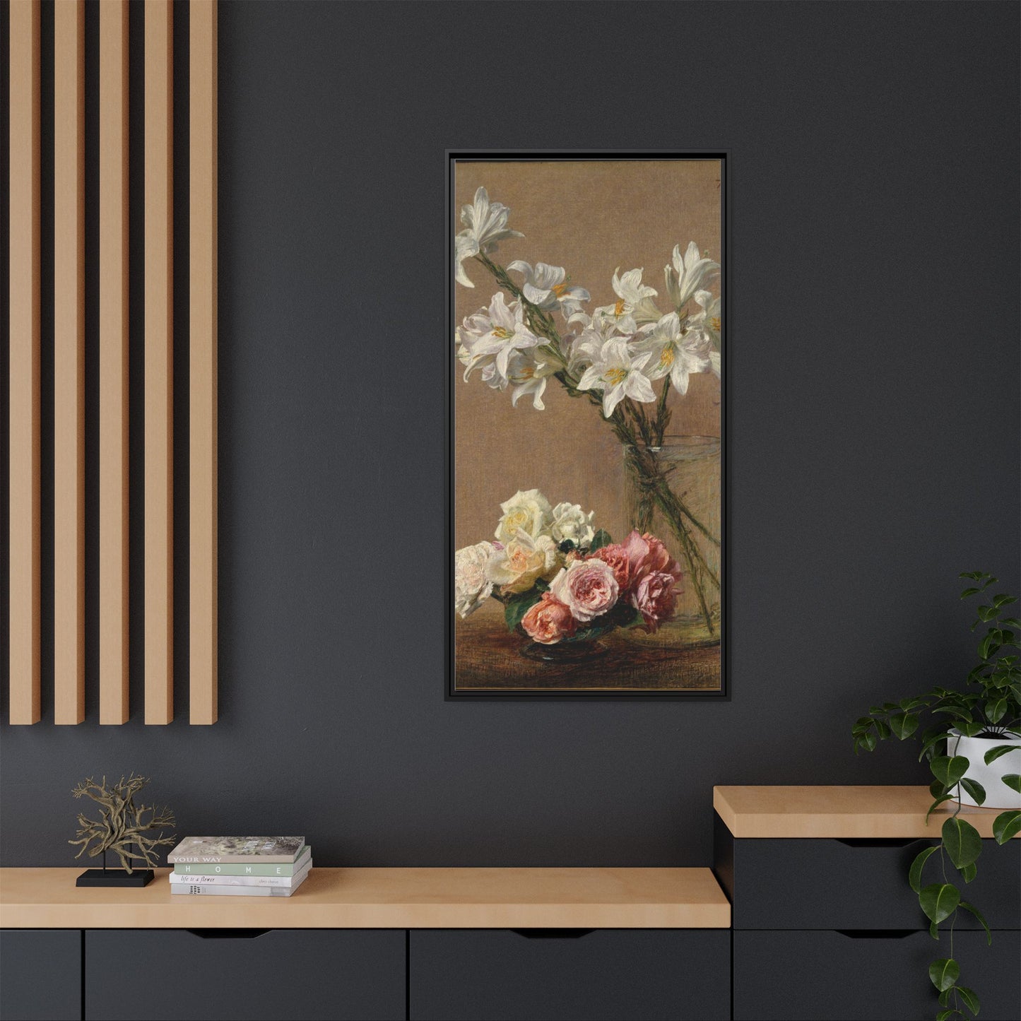 Henri Fantin-Latour : Roses and Lilies (1888) - Giclee Fine Art Print - Museum Collection Framed Canvas Print