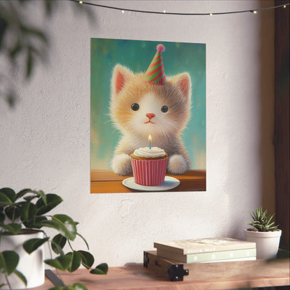 Cute Kitten Birthday Poster - Cat Café - Whimsical Animals - Adorable Kitten Wall Art