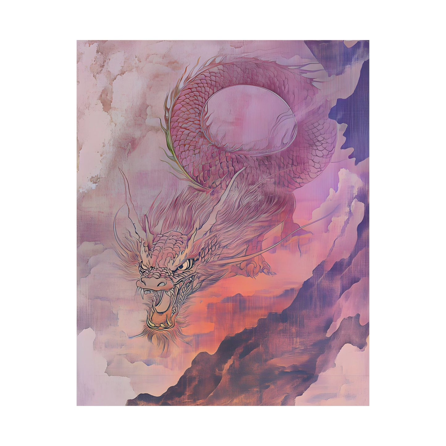 Mythical Red Dragon Fine Art Print - Matte Vertical Poster - Year of The Dragon Art - Zen Home Décor
