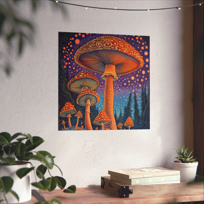 Psychedelic Night Mushroom Art Print - Vertical Poster - Vibrant Wall Art - Nature - Trippy - Bedroom Poster