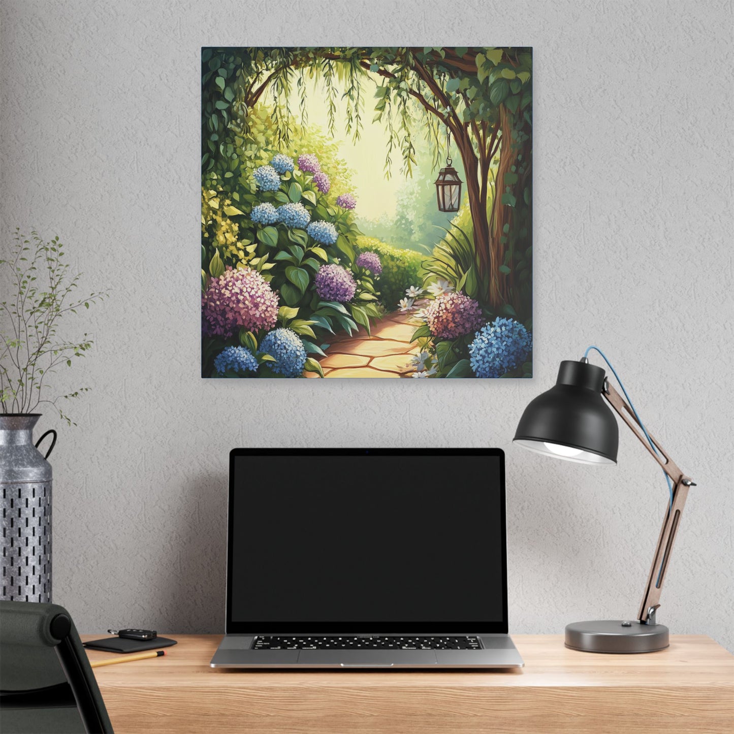 Hydrangea Courtyard - Secret Garden Series - Fine Art Print on Canvas