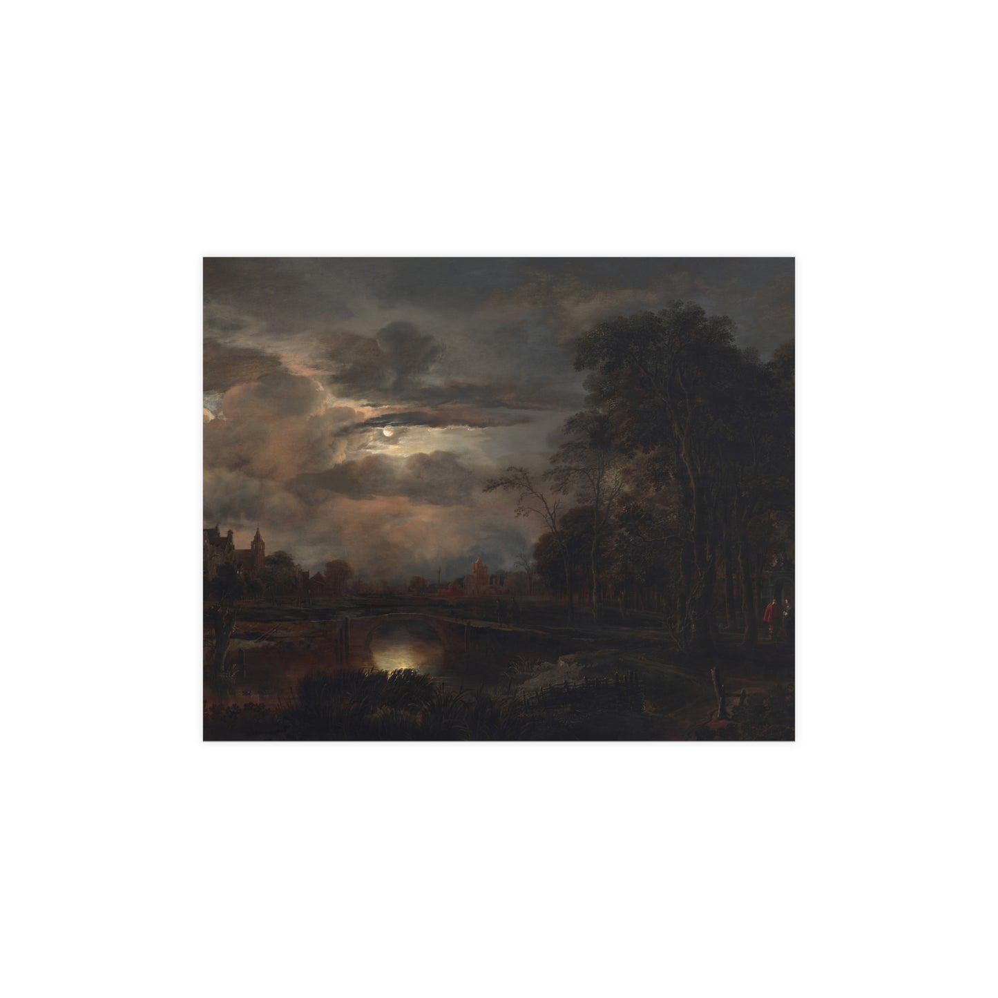Moonlit Landscape with Bridge - Romantic Night Fine Art Poster