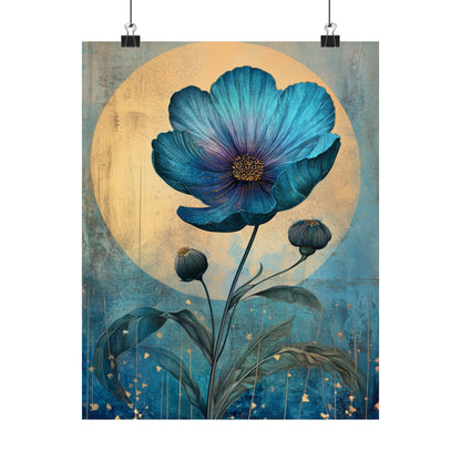 Blue Cosmos Moonlit Botanical Fine Art Print