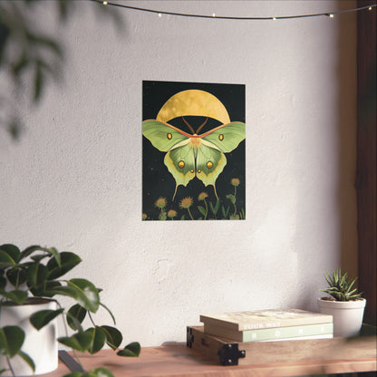Dreamy Luna Moth Under the Moon Poster- Matte Vertical Art Print - Boho Wall Art - Bohemian - Art Noveau - Art Deco