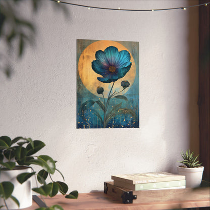 Blue Cosmos Moonlit Botanical Fine Art Print