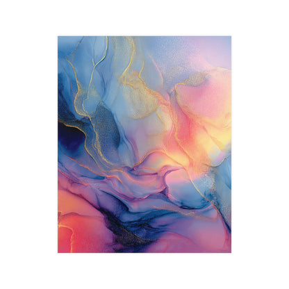 Muse (Style B) - Modern Abstract Fluid Art - Blue/Pink with Gold Highlights - Giclee Fine Art Print