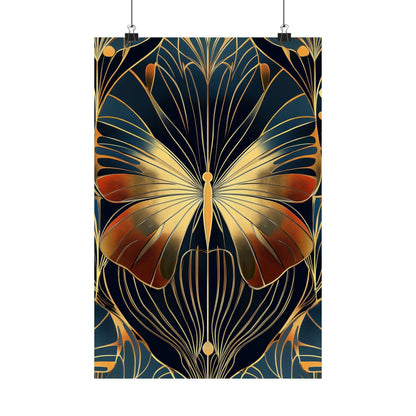 Art Deco Golden Butterfly Fine Art Print - Matte Vertical Poster - Vibrant Home Décor - Chic Style