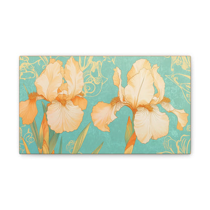 Iris Flowers on Turquois - Stretched Canvas