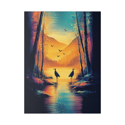 Cranes at Sunset - Delight in Nature Series - Fine Art Print on Canvas
