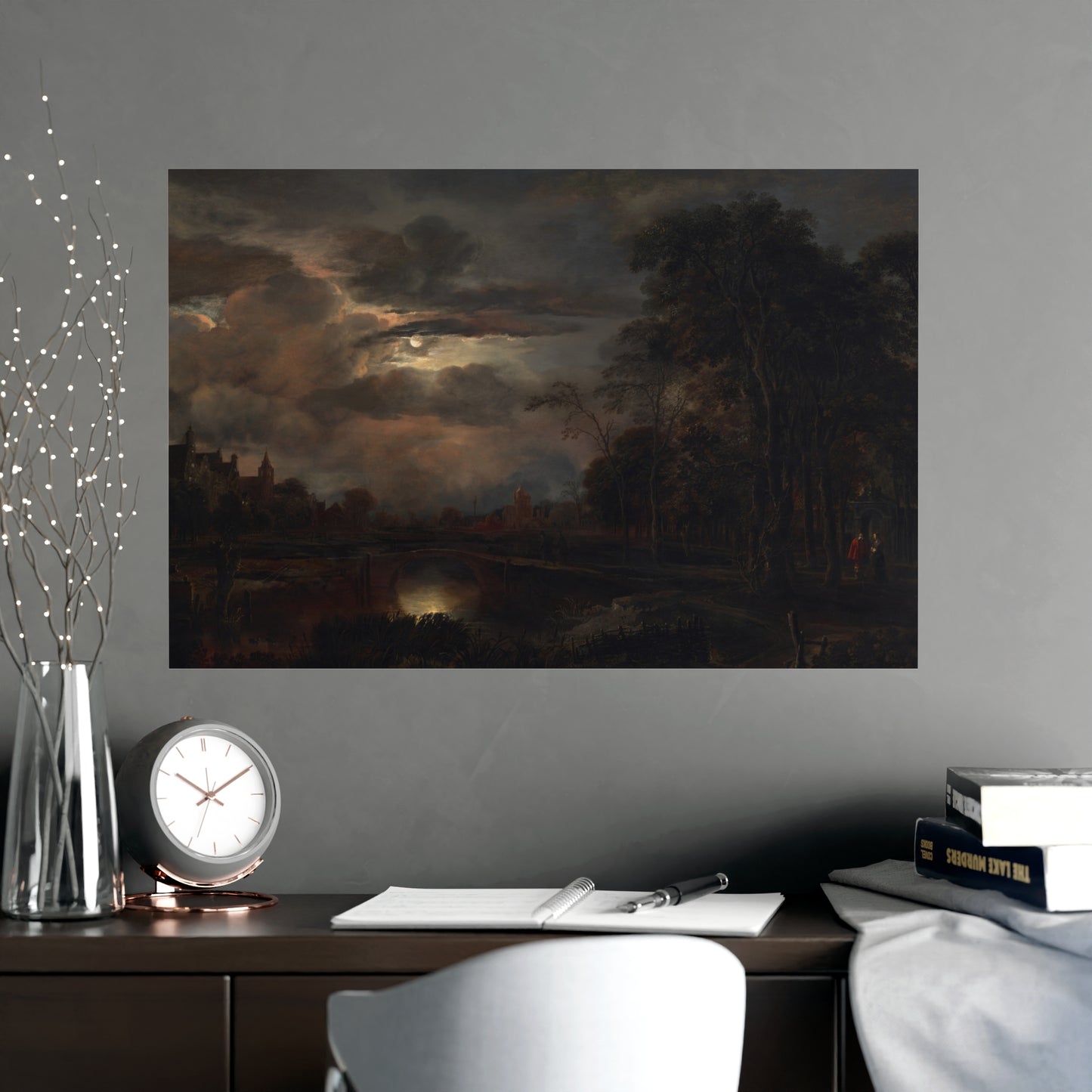 Moonlit Landscape with Bridge - Romantic Night Fine Art Poster