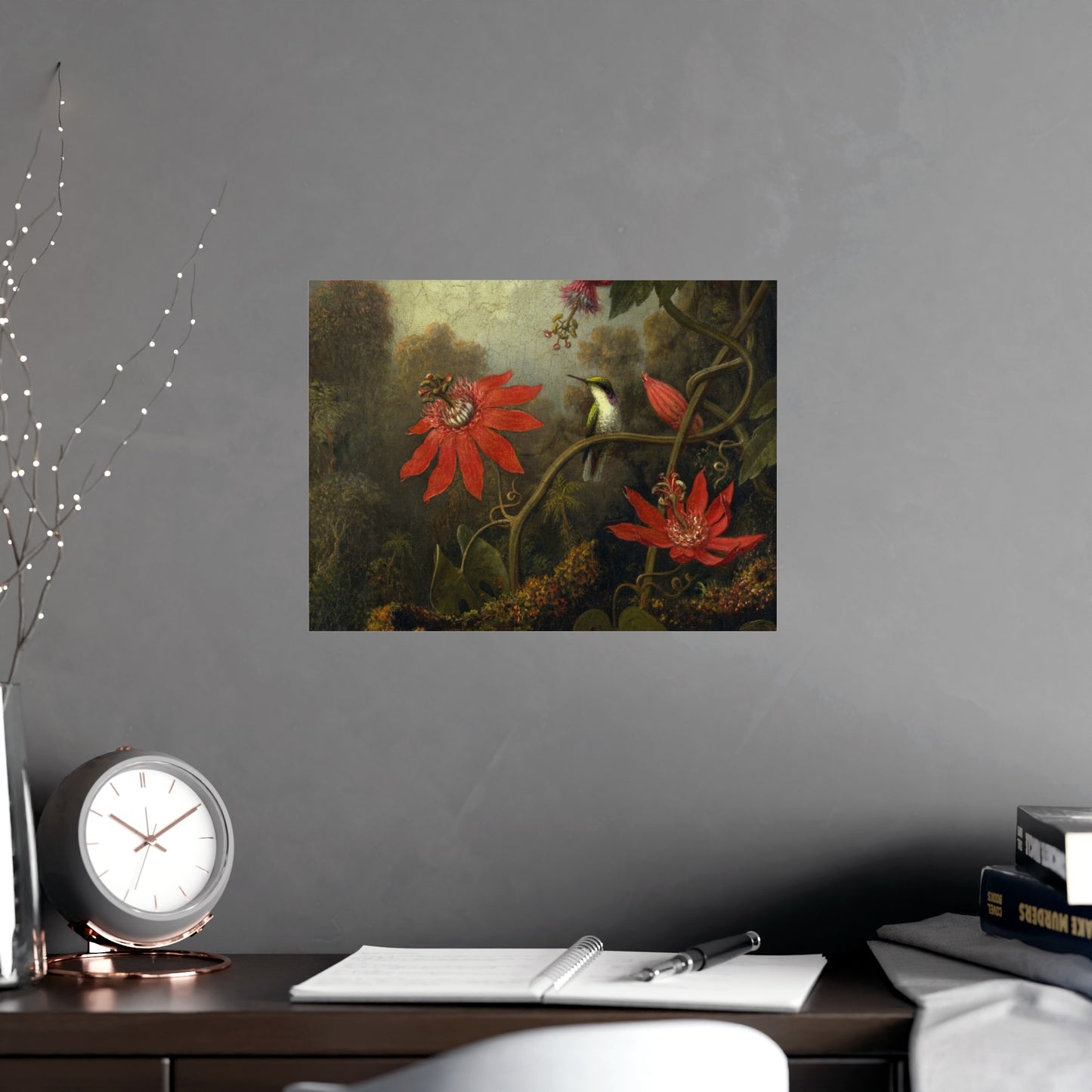 Hummingbird in Lush Tropical Landscape - Museum Collection - Fine Art Poster